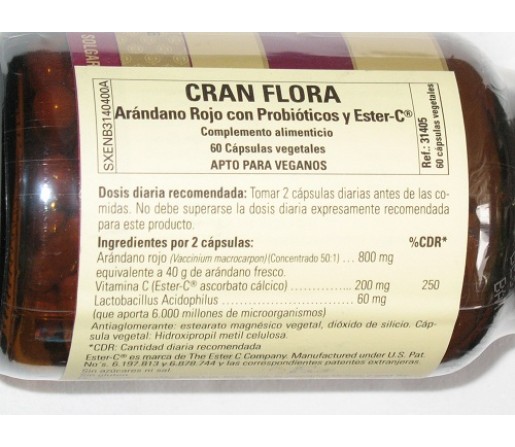 Cran flora con probióticos y ester C Arandano Rojo 60 cápsulas SOLGAR