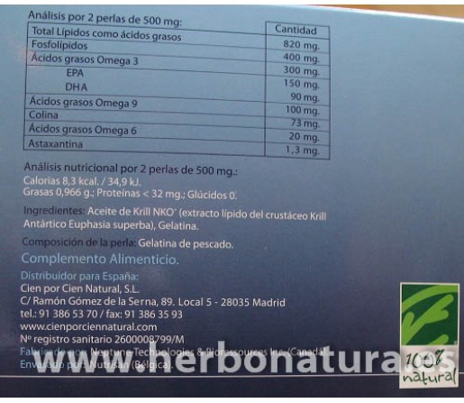 Aceite de Krill NKO 120 perlas de 500mg. 100% NATURAL