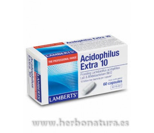 Acidophilus Extra 10, (10000 millones de bacterias amigas) 60 cápsulas LAMBERTS