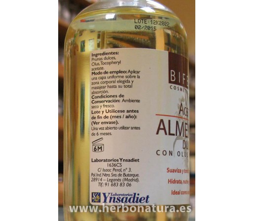 Aceite Almendras Dulces Bifemme 250ml. YNSADIET
