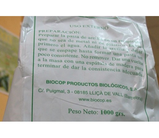Arcilla Blanca en Polvo Argil 1kg. BIOCOP