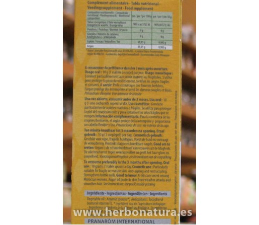 Aceite Argán Biológico (Argania spinosa) 50ml. PRANAROM