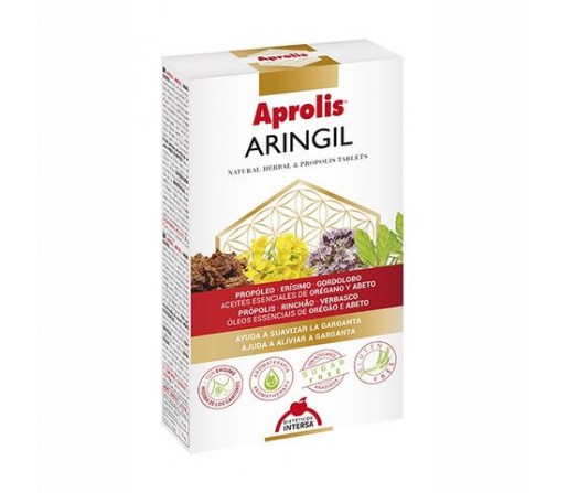 Aringil 30 comprimidos para deshacer en la boca, Suaviza tu garganta con propóleo, erísimo y aceites esenciales de orégano y pino. INTERSA