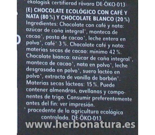 Chocolate Cappuccino Biológico 100gr. VIVANI