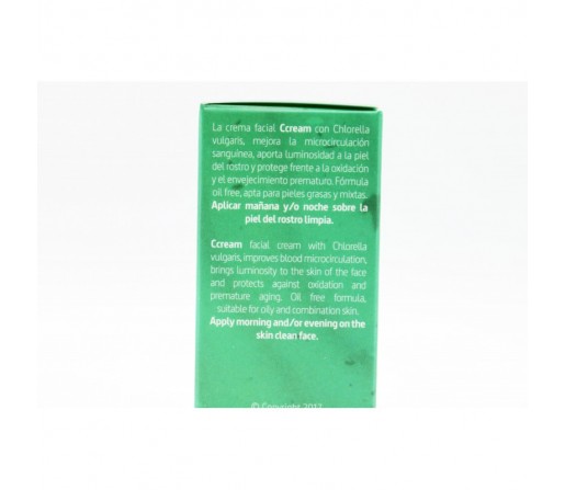 Crema Facial Ccream Piel Grasa y Mista, Ecológica de Chlorella vulgaris, Antirojeces 50ml. ALSKIN