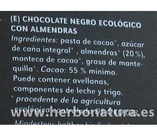 Chocolate Negro con Almendras ecológico 100gr. VIVANI