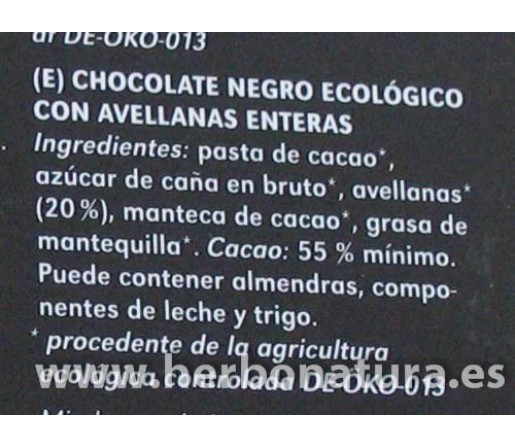 Chocolate Negro Avellana Biológico 100gr. VIVANI