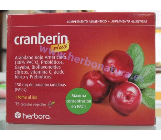 Cranberin Plus Arándano rojo, Probióticos, Gayuba, Bioflavonoides... 15 cápsulas HERBORA