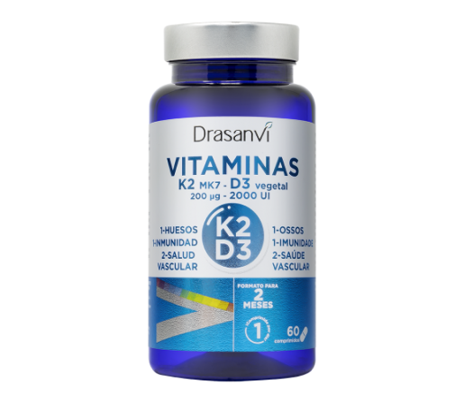 Vitamina D3 - 2000 UI con K2 - 200 mcg. 60 comprimidos DRASANVI