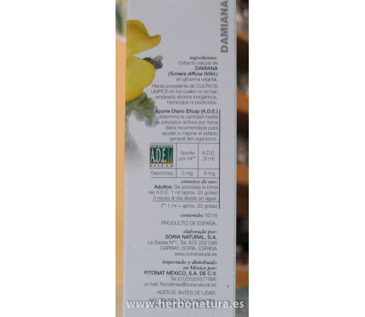 Damiana Extracto Natural (Turnera diffusa Wild) 50ml. SORIA NATURAL