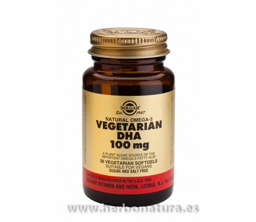 DHA Vegetariano, Vegano 100mg. 30 Cápsulas blandas vegetarianas SOLGAR