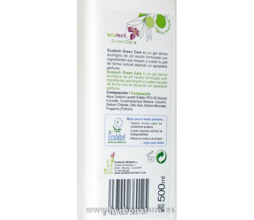 Eco Tech Gel de baño 500ml. GREEN CARE ecológico