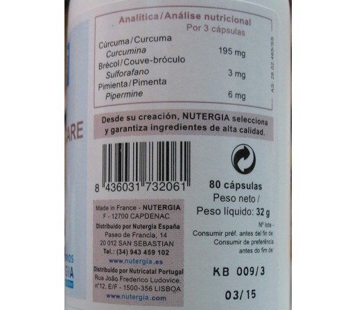 Ergycare (Cúrcuma, Brécol y Pimienta) 80 cápsulas NUTERGIA