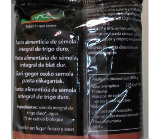 Espaguetis integrales ecológicos 500gr. BIOCOP