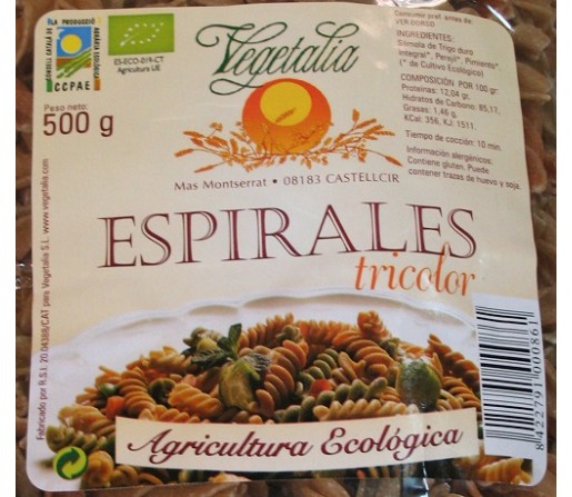 Espirales Tricolor integrales ecológicas 500gr. VEGETALIA
