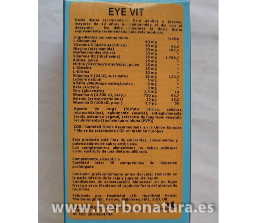 30 Comprimidos Eye Vit - Multinutriente Completo para Visión Saludable