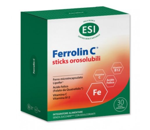Ferrolin C sticks, Hierro, Acido Fólico, Vitamina C y B12. 30 sticks ESI