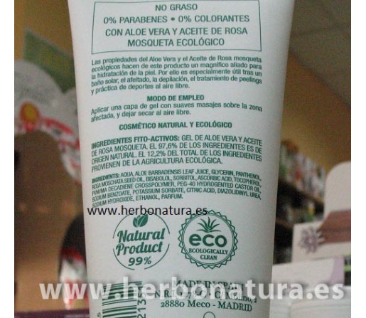 Gel Aloe Vera 99% Natural y Rosa Mosqueta 200ml. NATYSAL