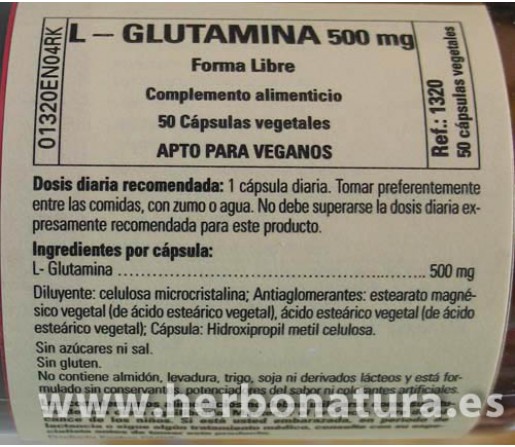 L-Glutamina 500mg. (forma libre) 50 cápsulas SOLGAR