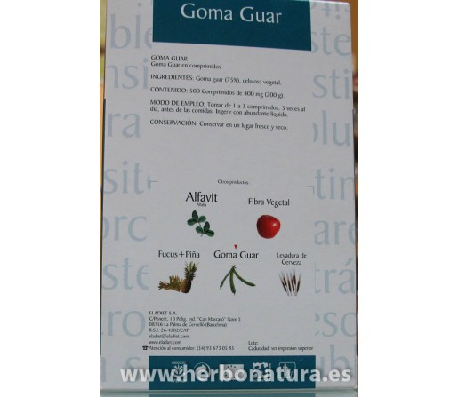 Goma Guar (Saciante) 500 comprimidos de 400mg. ELADIET