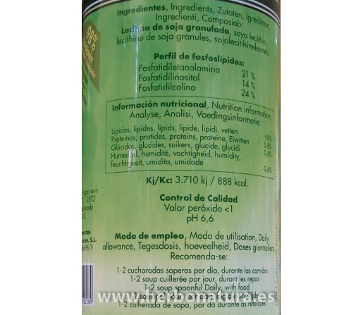 Lecitina de Soja Controlada, Sin ADN Transgénico 500gr. CFN