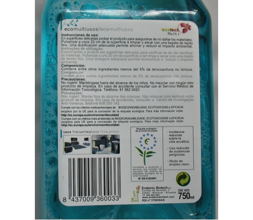 Limpiador multiusos Ecotech Multi 750ml.