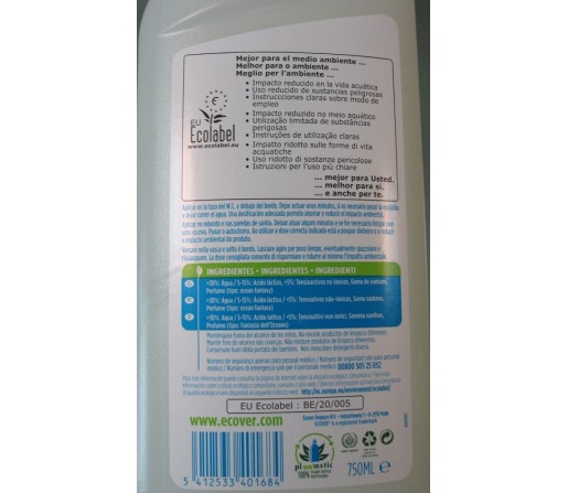 Limpiador de WC ocean ECOVER 750ml.