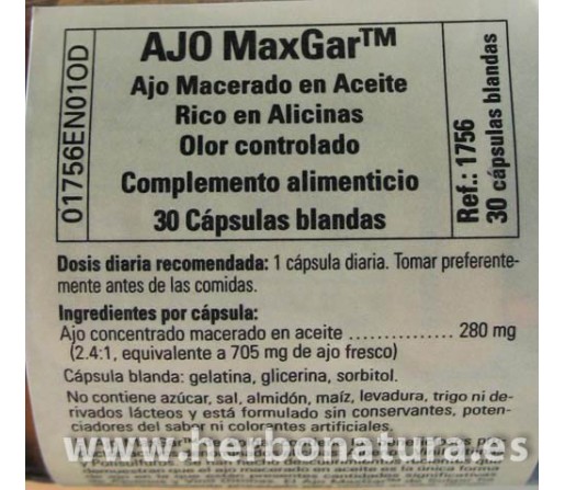 Ajo MaxGar (ajo macerado en aceite) 30 perlas SOLGAR