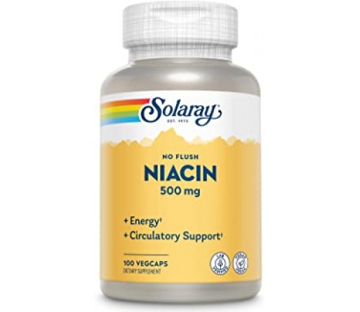 Niacin, Niacina Vitamina B3 (No Ruborizante) 500 mg. 100 cápsulas vegetales SOLARAY