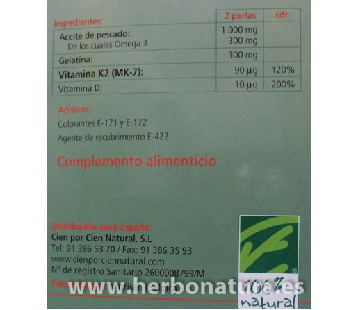 Nutri MK7 (45mcg. Vitamina K2 natural) 60 perlas 100% NATURAL