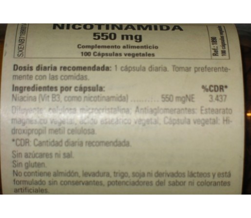 Nicotinamida 550mg 100 capsulas vegetales