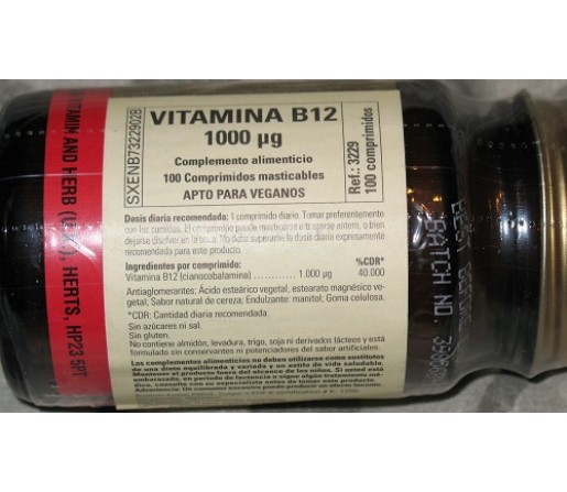 Vitamina B12 1000 μg (Cianocobalamina) 250 Comprimidos masticables SOLGAR