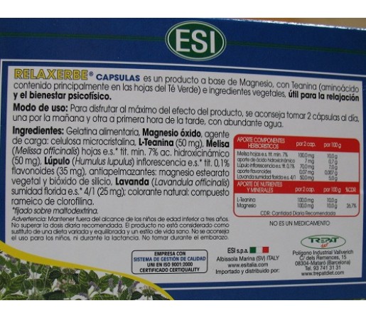 Relaxerbe para la relajación 30 cápsulas ESI