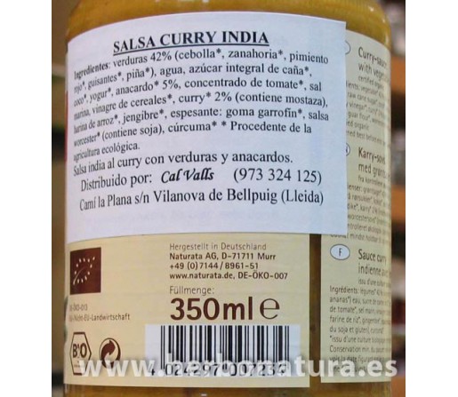 Salsa de Curry India 350ml NATURATA CAL VALLS.