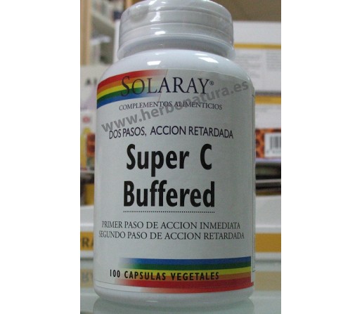 Super C Buffered Vitamina C 100 cápsulas vegetales Acción retardada en dos pasos SOLARAY