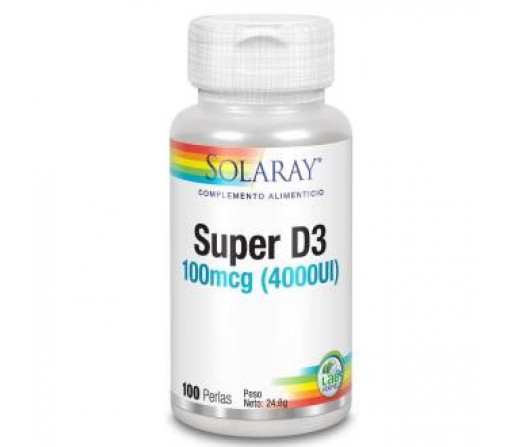 Super D3, Vitamina D3 4000UI (100µg) Colecalciferol. 100 perlas SOLARAY