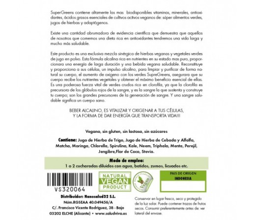 Supergreens Bebida Alcalina Bio Crudo 300gr. SALUD VIVA