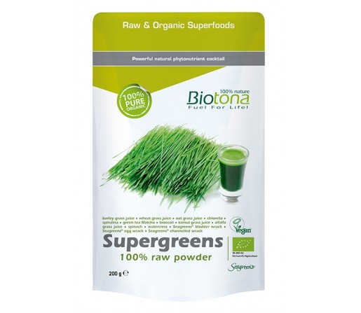 Supergreens Raw Ecológico, Jugo de Verdes, Bebida Alcalina 200gr. BIOTONA