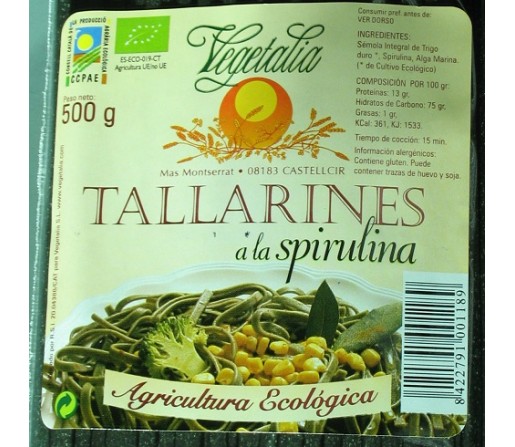 Tallarines a la Spirulina integrales Ecológicos 500gr. VEGETALIA
