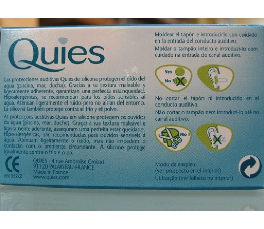 Tapones Quies Silicona Especiales para natación 3 pares.