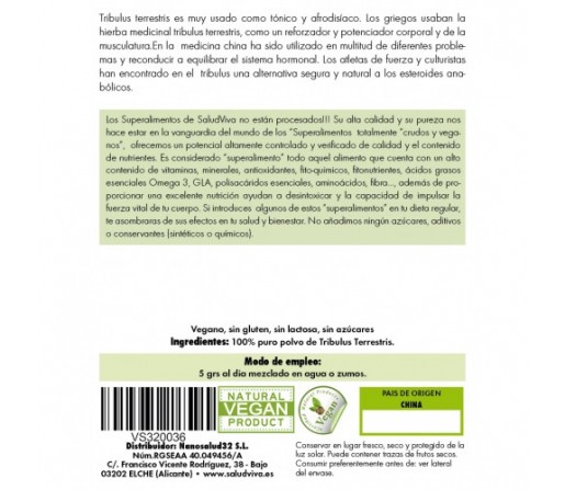 Tribulus Terrestris Orgánico Crudo 250gr. SALUD VIVA