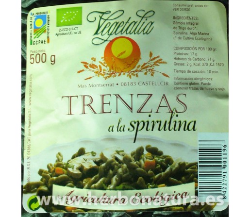 Trenzas a la Spirulina Integrales Biológicas 500gr. VEGETALIA