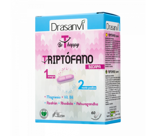 Triptófano Bicapa Be T Happy, Azafrán, Rhodiola, Ashwagandha Magnesio y B6 60 comprimidos DRASANVI