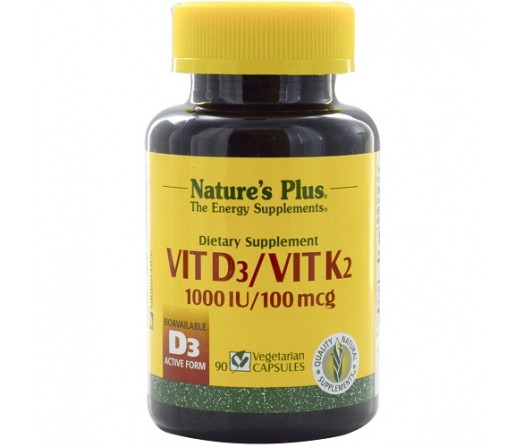 Vitamina D3 con K2, 90 cápsulas NATURES PLUS