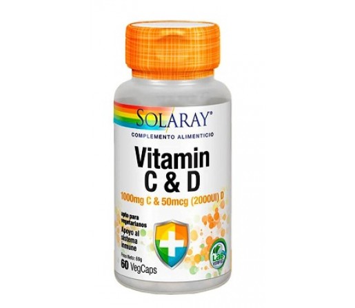 Vitamina C con D3, 1000mg de C y 2000UI de D3, 60 cápsulas SOLARAY