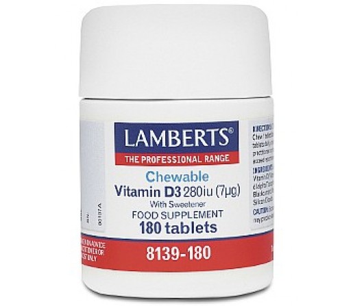 Vitamina D3 Masticable sabor Grosella 280UI. 180 comprimidos LAMBERTS