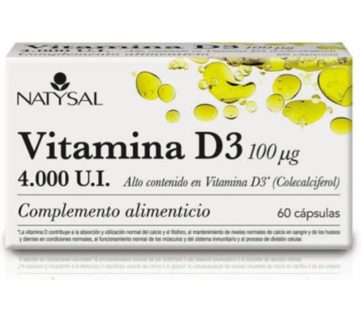 Vitamina D3 4000UI (100µg) Colecalciferol. 60 perlas NATYSAL